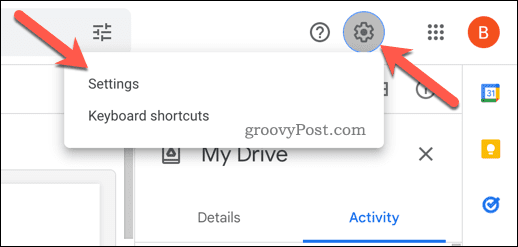 Отворете настройките в Google Drive