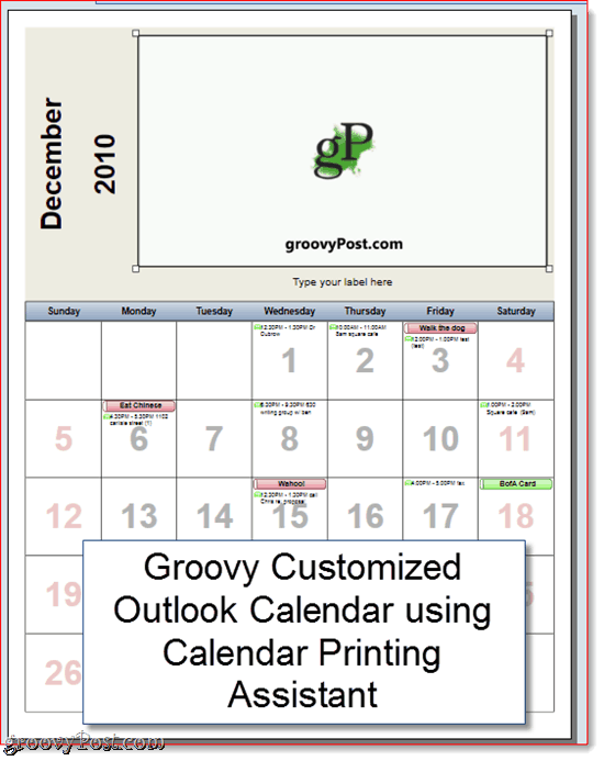 Програма за помощ при печат на календар Outlook 2010