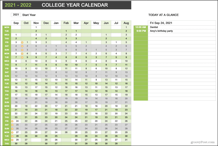 Календар за годината на колежа