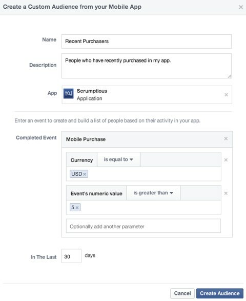 мобилно приложение за потребителска аудитория на facebook