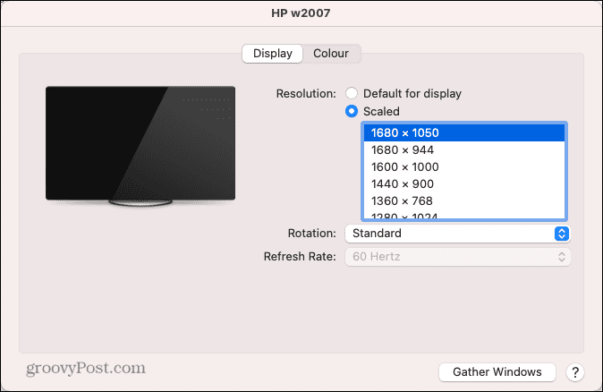 опции за резолюция на външен дисплей на mac