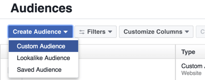 Създайте персонализирана аудитория във Facebook Ads Manager.