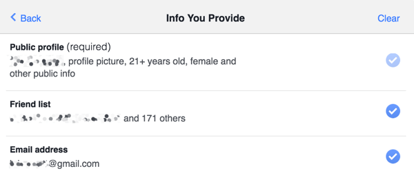 Можете да разрешите на потребителите да откажат достъп до определени данни от профила във Facebook.