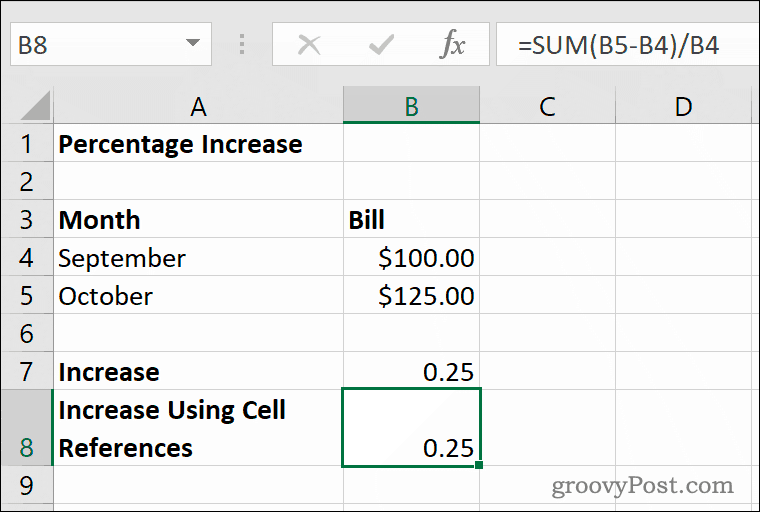 Пример за увеличение на процента в Microsoft Excel