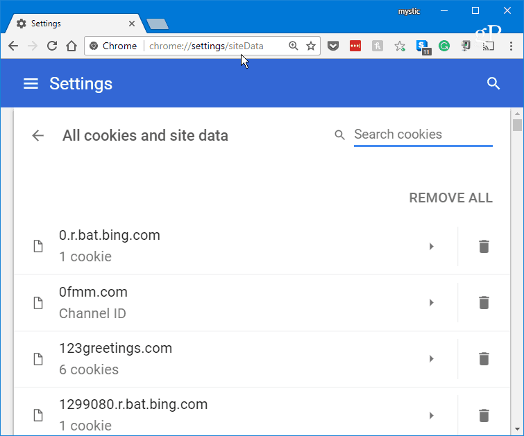 Търсете бисквитки в Chrome