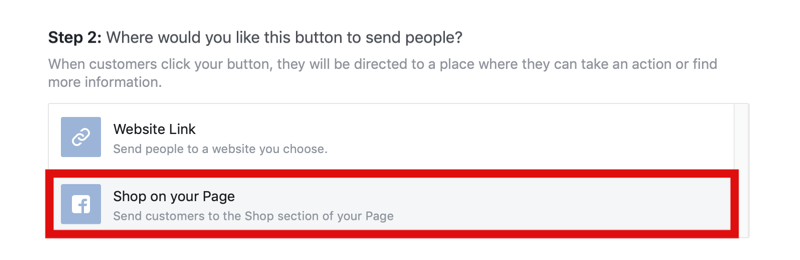 стъпка 2 от това как да добавите бутона „Пазарувай сега“ към страницата във Facebook за пазаруване в Instagram