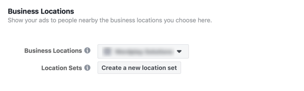 Възможност за създаване на нов набор от местоположения за вашата бизнес реклама във Facebook.