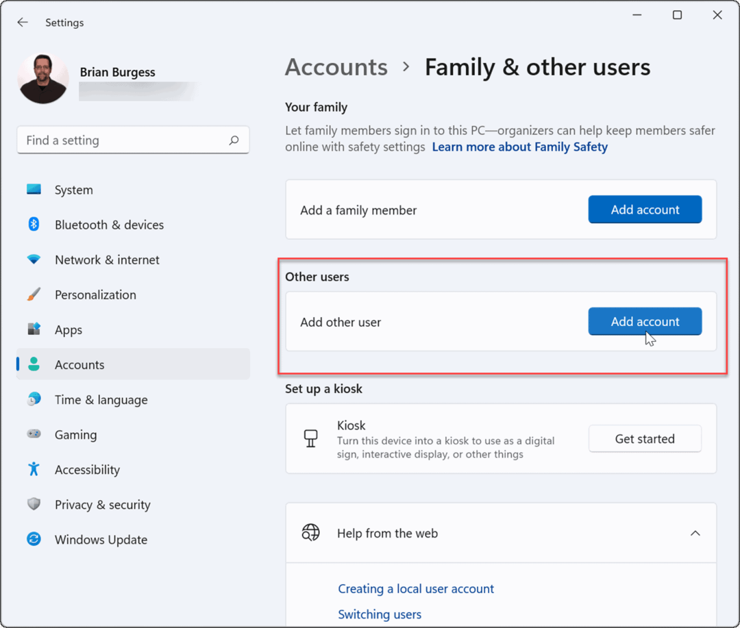 добавете други потребители, създайте акаунт за гости в Windows 11