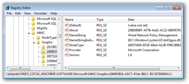 Ключове за регистър на Microsoft Management Console