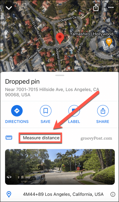 Бутон на Google Maps за измерване на разстояние на мобилно устройство