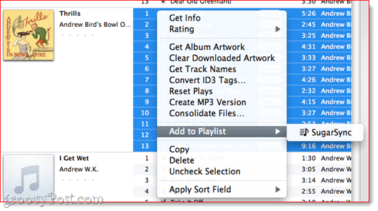 Добавяне на плейлист към SugarSync в iTunes