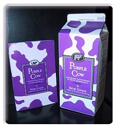 Първото издание на Purple Cow се появи в кашон за мляко.