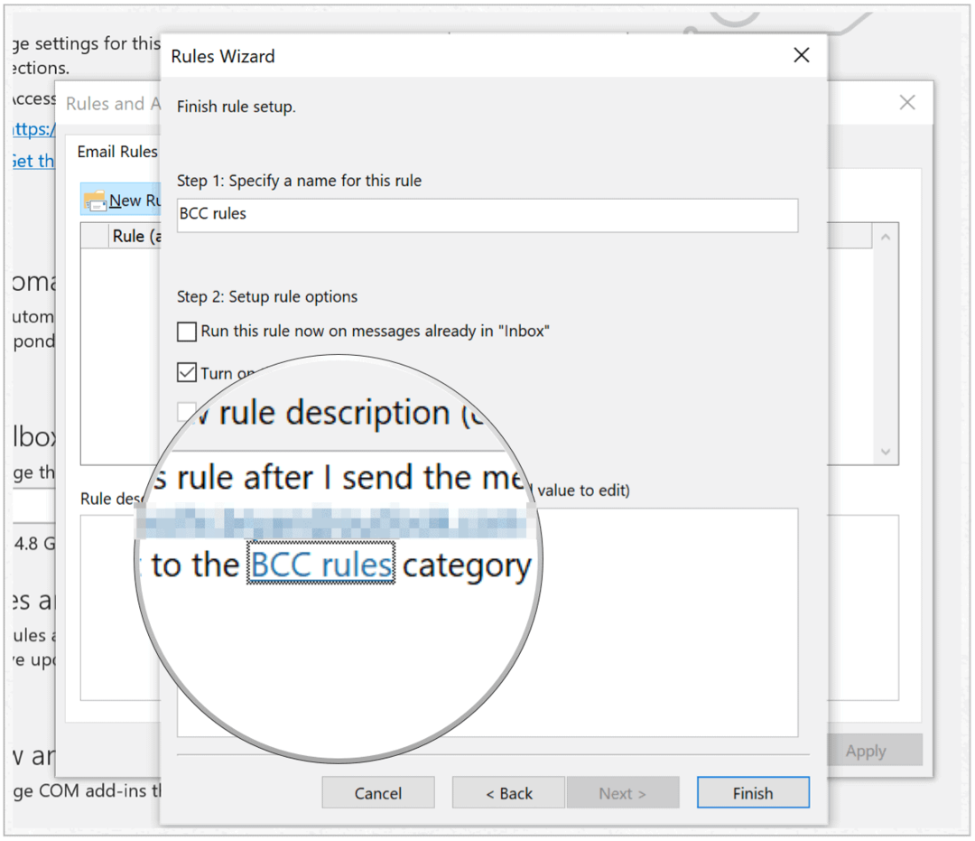 Microsoft Outlook завърши създаването на правила