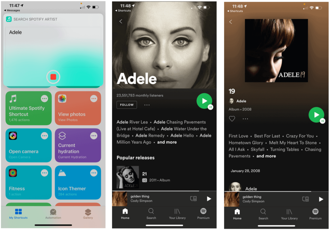 Преки пътища на Siri за художник за търсене на Spotify Siri