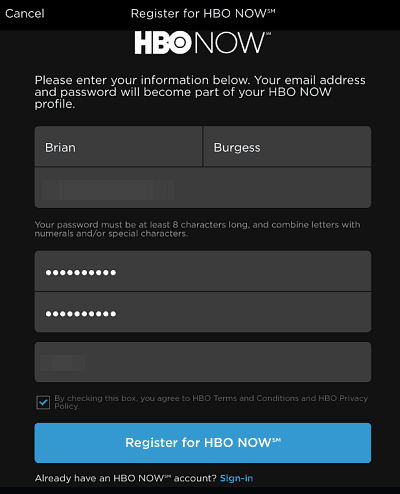 регистрирайте HBO