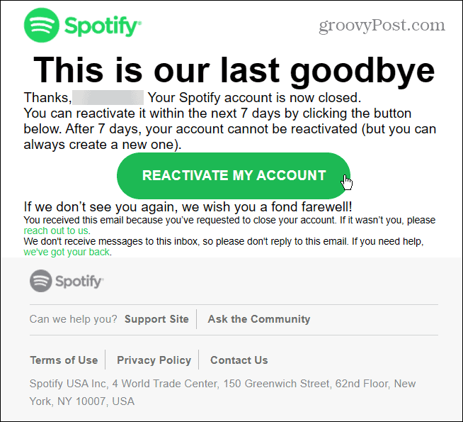 Имейл за повторно активиране на Spotify