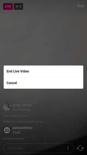 Завършете вашето видео на живо, като потвърдите опцията End Live Video.