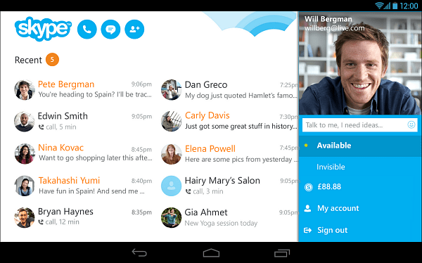 Skype 4.4 за Android се предлага с нов външен вид на таблета