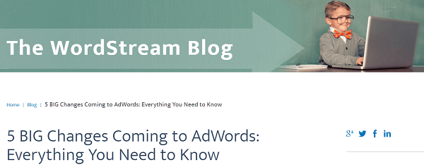 Публикацията с функциите на Google AdWords в блога на WordStream беше еднорог.