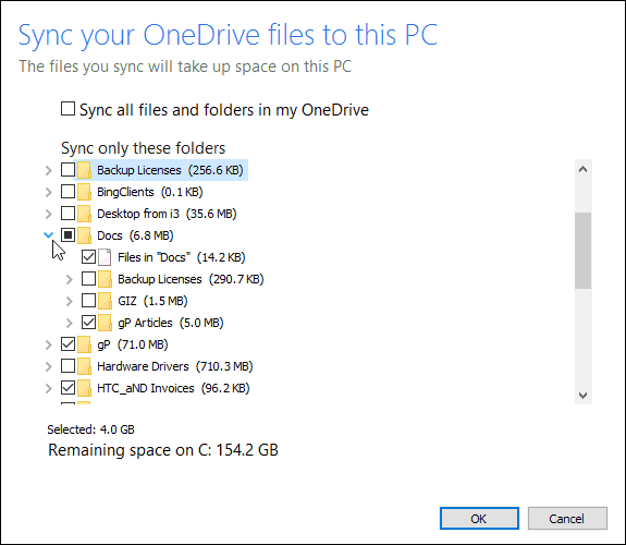 Как да изберете кои синхронизиране на папки OneDrive в прозорец 10