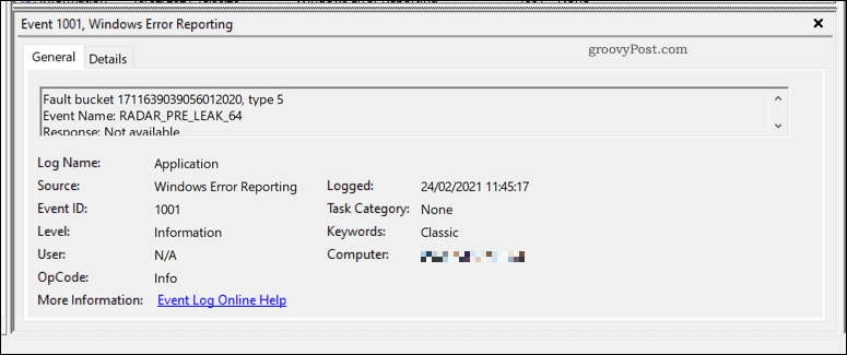 Пример за доклад за грешка в Windows