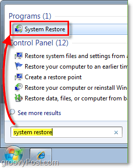 Как да получите достъп до възстановяване на системата Winodws 7 от менюто "Старт"