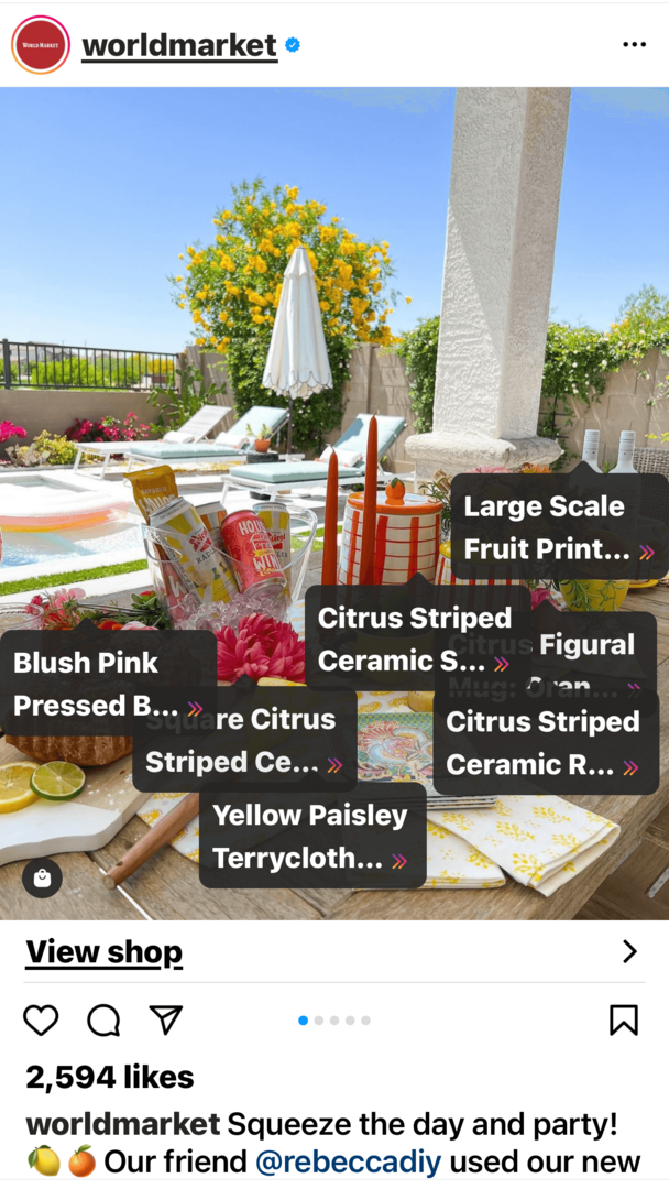 изображение на публикация с въртележка в Instagram с етикети, които могат да се пазаруват