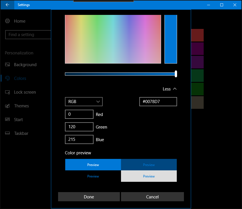 създателите на Windows 10 актуализират персонализирани цветове