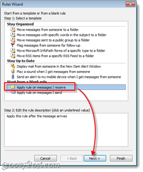 Outlook прилага правило за съобщенията, които получавам