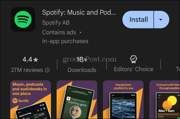Инсталирайте приложението Spotify от Google Play Store