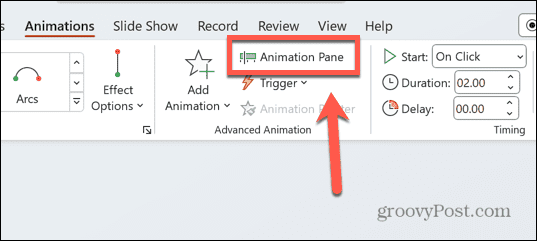 панел за анимация на powerpoint