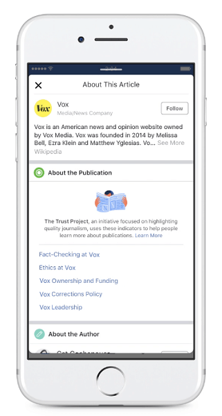 Facebook ще започне да показва нови показатели за доверие на издателите за статии, споделени в News Feed.